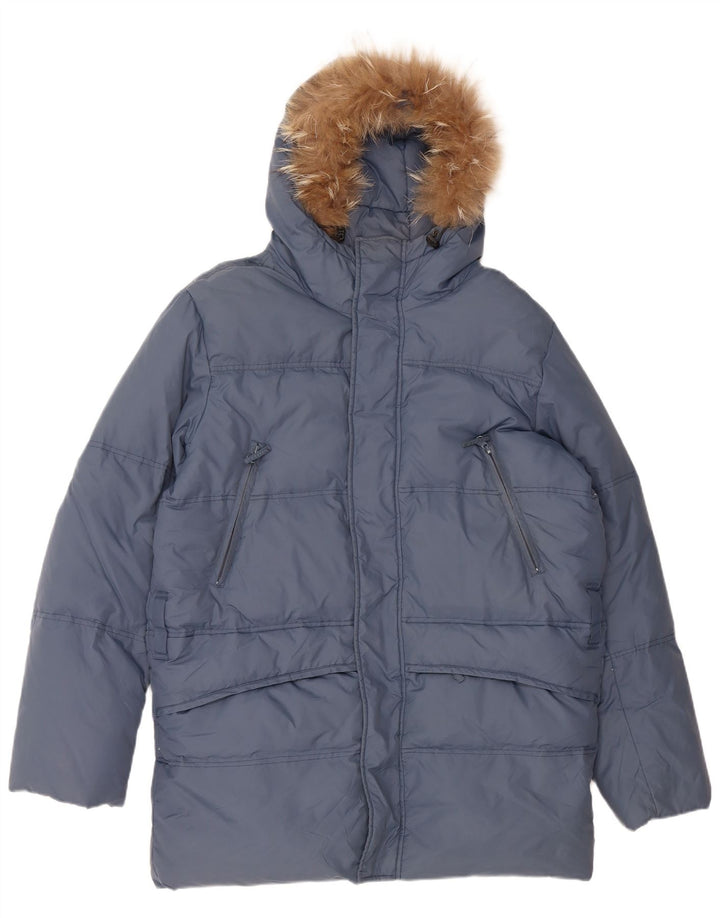 VINTAGE Muški široki kaput s kapuljačom i podstavljenim kaputom UK 36 Mali plavi najlon