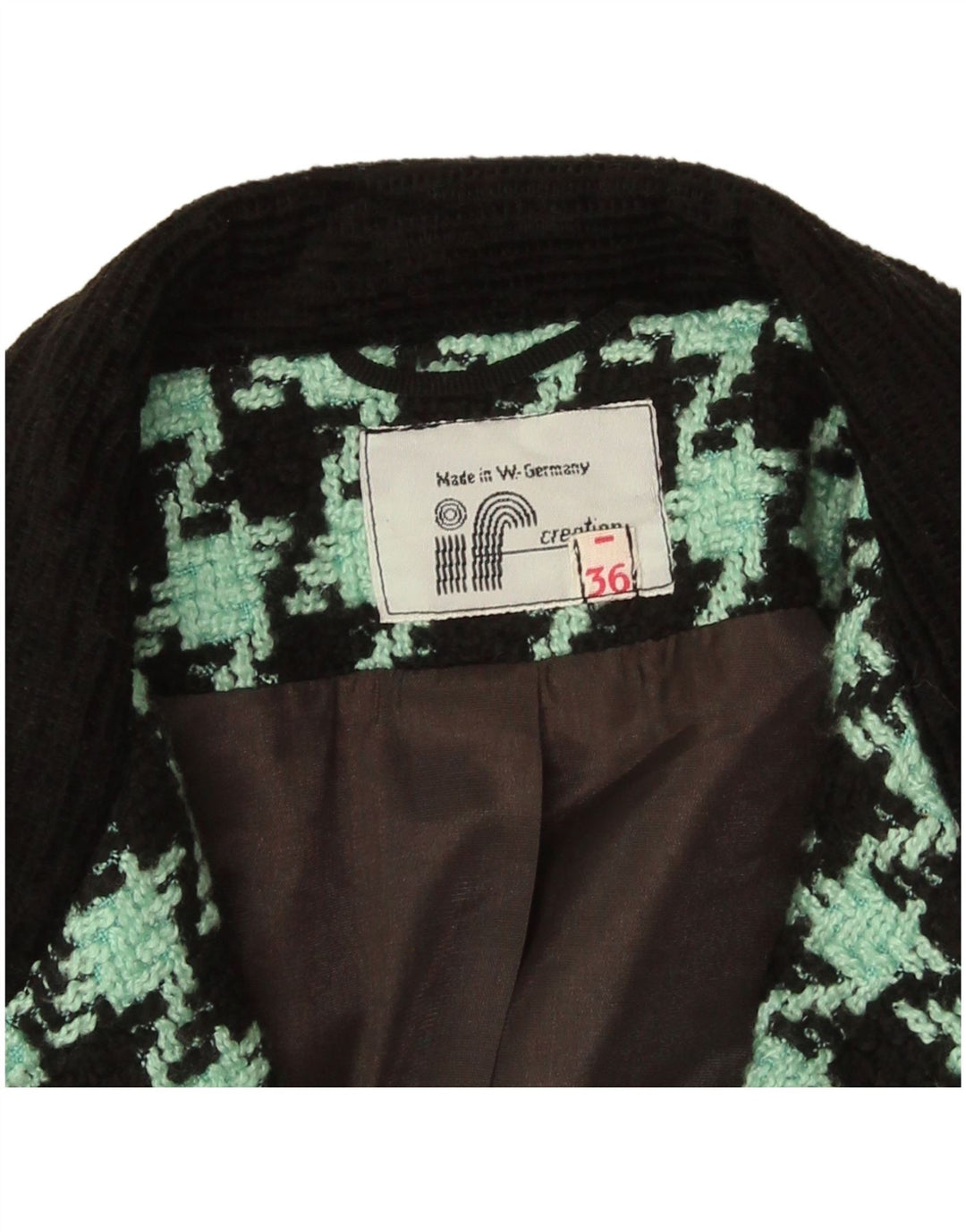 Vintage ženski sako sa 2 gumba EU 36 Mala zelena houndstooth