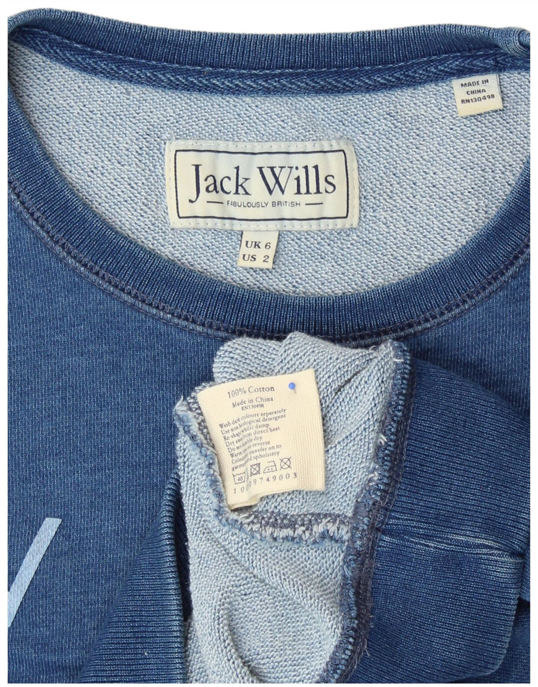 JACK WILLS Ženska majica s grafičkim motivima, UK 6 XS, plavi pamuk