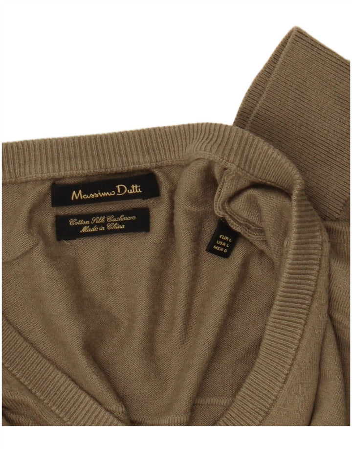 Massimo Dutti, muški džemper s V-izrezom, veliki kaki pamuk