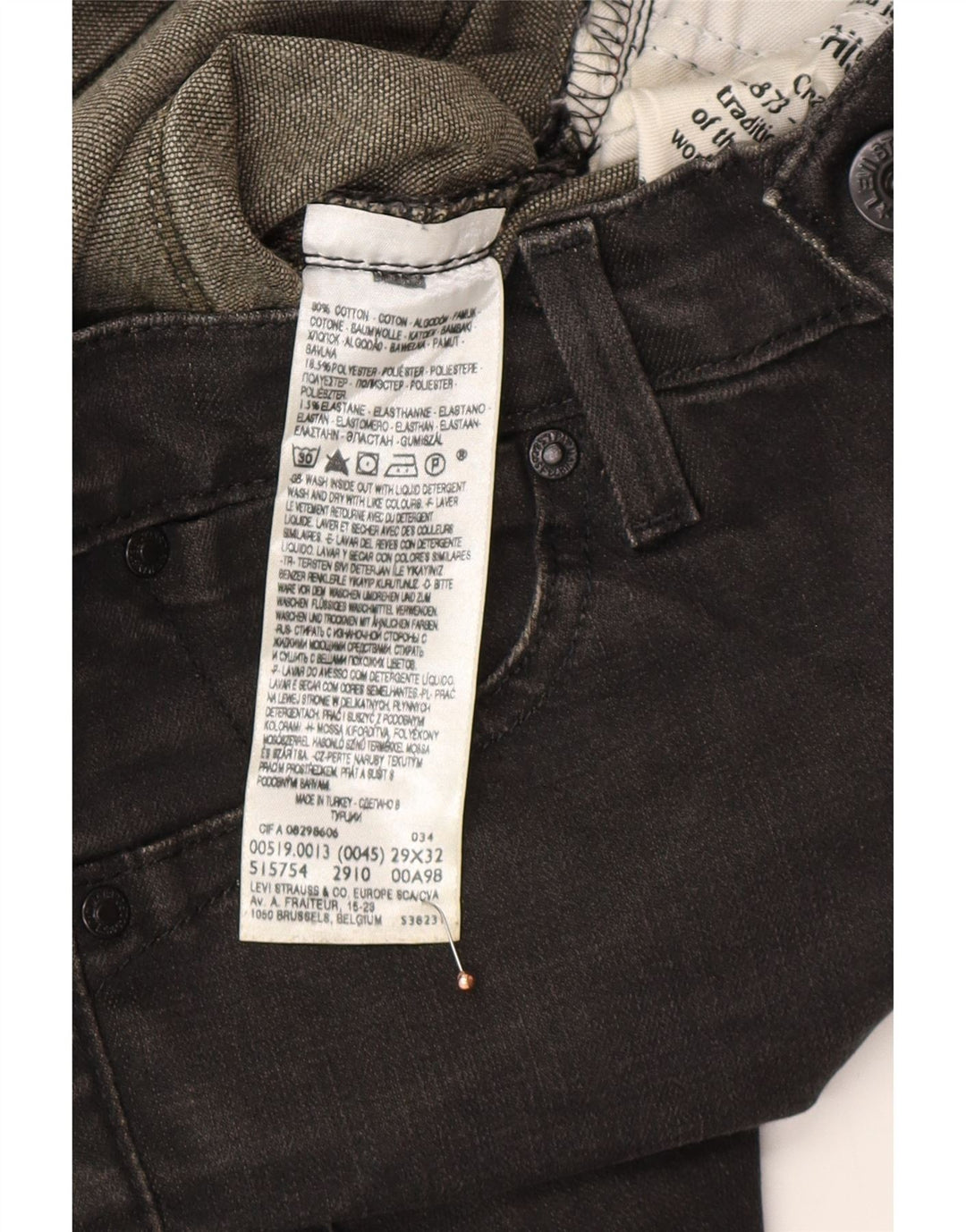 LEVI'S Ženske 519 uske traperice W29 L32 Sivi pamuk