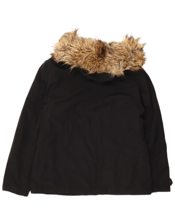 Topshop ženska šerpa parka jakna s kapuljačom UK 16 veliki crni poliester
