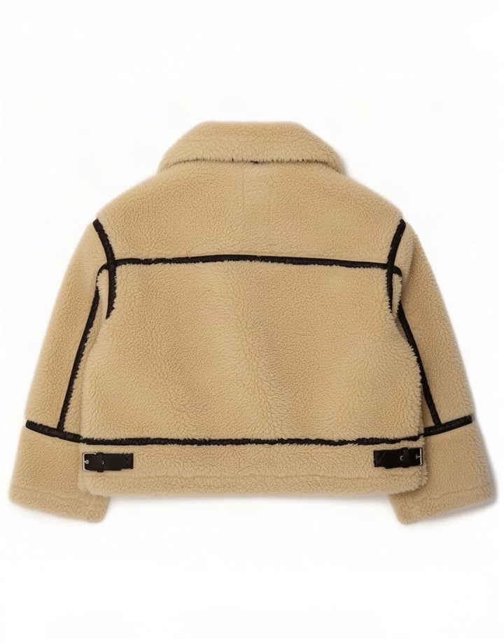 Zara ženska prevelika Sherpa jakna UK 14 Large Beige Colourblock