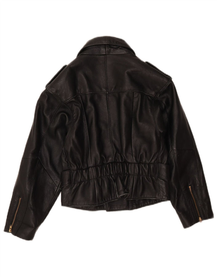 Vintage ženska crna kožna biciklistička jakna UK 8 Mala crna kožna