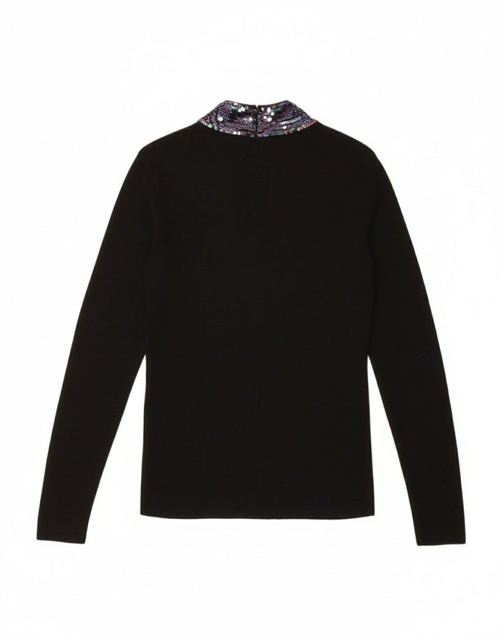OASIS Womens Top Long Sleeve UK 10 Small Black Viscose