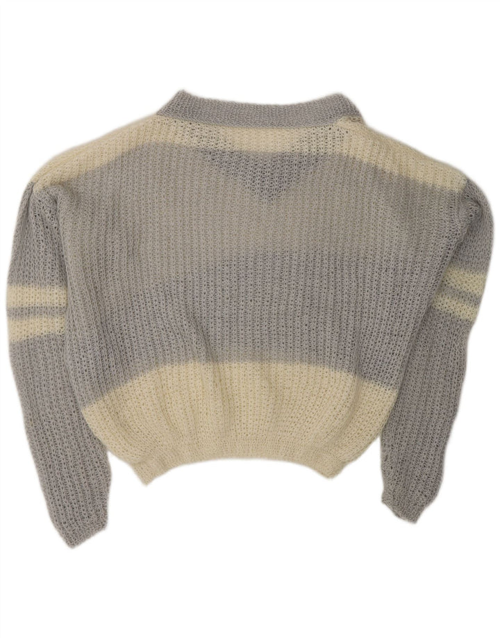 VINTAGE ženski džemper s V-izrezom UK 20 2XL sivobijele boje