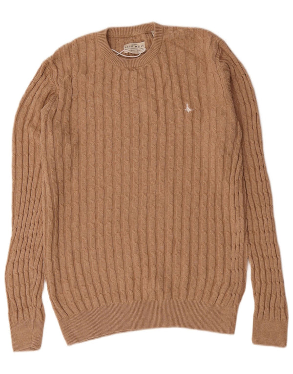 Jack Wills Mens Crew Neck Jumper Sweater Small Beige Cotton