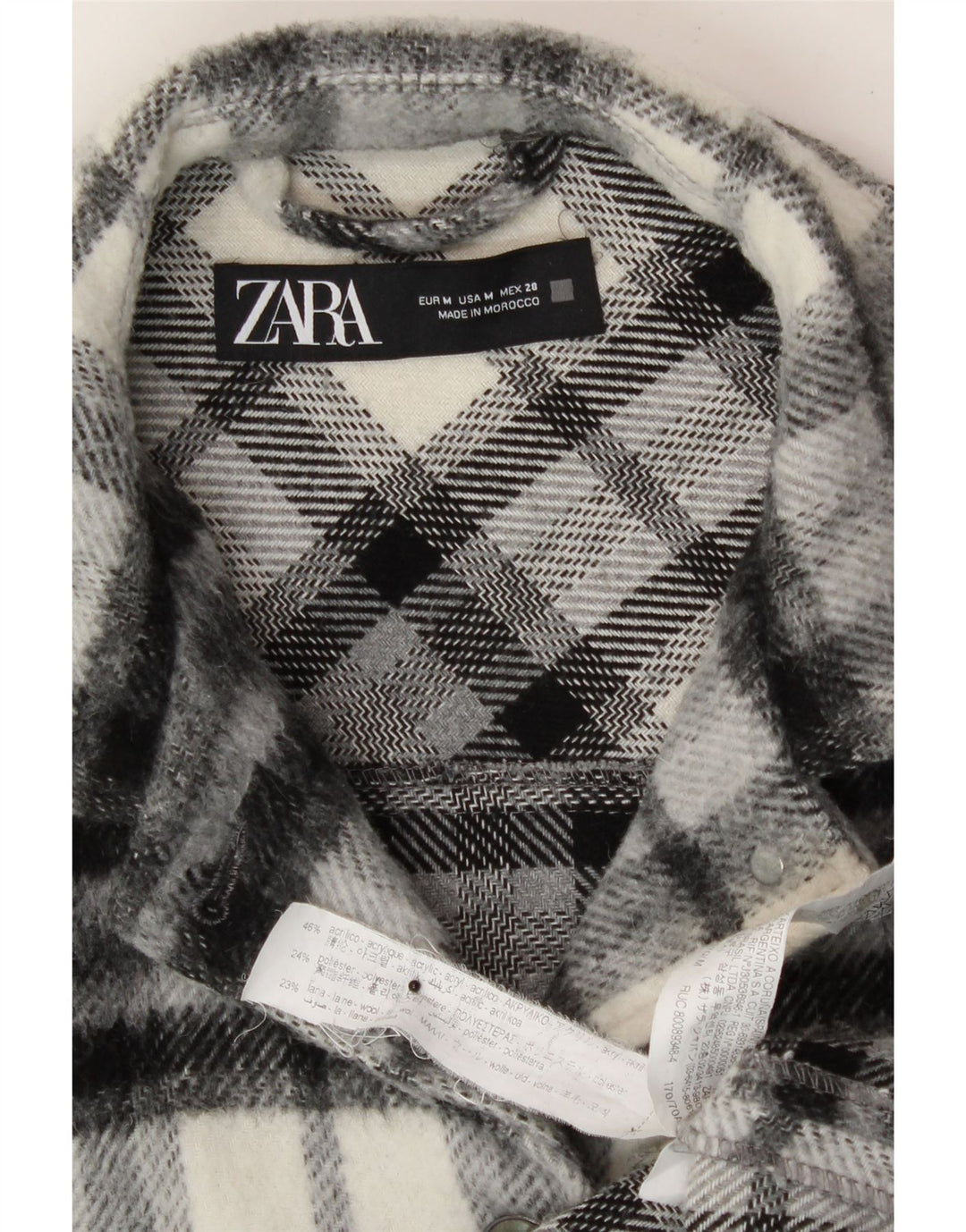 ZARA Womens Oversized Utility Jacket UK 14 Medium Black Check Acrylic Vintage Zara and Second-Hand Zara from Messina Hembry 
