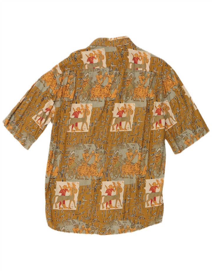 Vintage muška grafička majica kratkih rukava, velika kaki patchwork viskoza