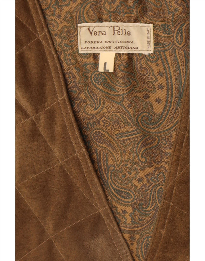 Vintage muški veliki smeđi kožni prsluk od brušene kože