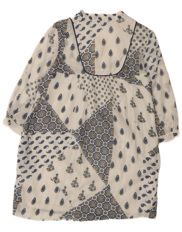 ZARA ženska haljina na pomak 3/4 rukava UK 12 Srednje bijela Paisley pamuk