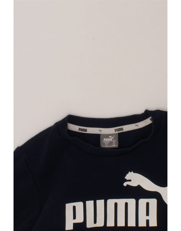 PUMA Boys Graphic Sweatshirt Jumper 5-6 Years Navy Blue Cotton Vintage Puma and Second-Hand Puma from Messina Hembry 