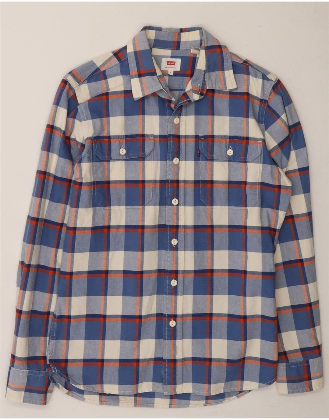 LEVI'S Mens Flannel Shirt Small Blue Check Cotton Vintage Levi's and Second-Hand Levi's from Messina Hembry 