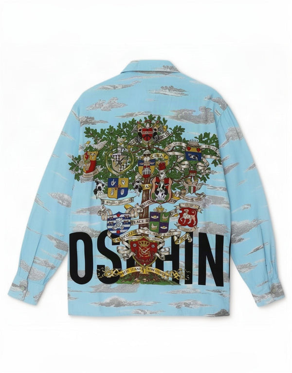 Moschino ženska prekomjerna grafička majica UK 10 Mala plava dizajnerska viskoza