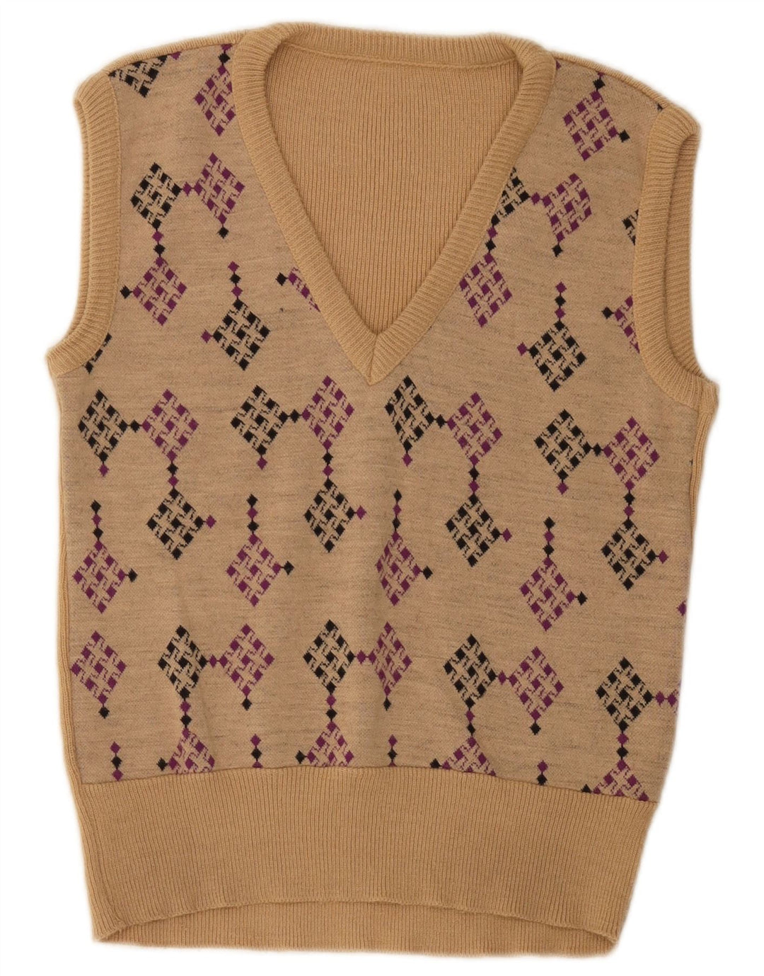 Vintage muški prsluk bez rukava mali bež geometrijski