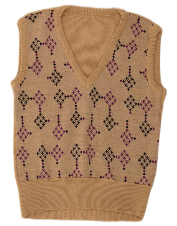 Vintage muški prsluk bez rukava mali bež geometrijski