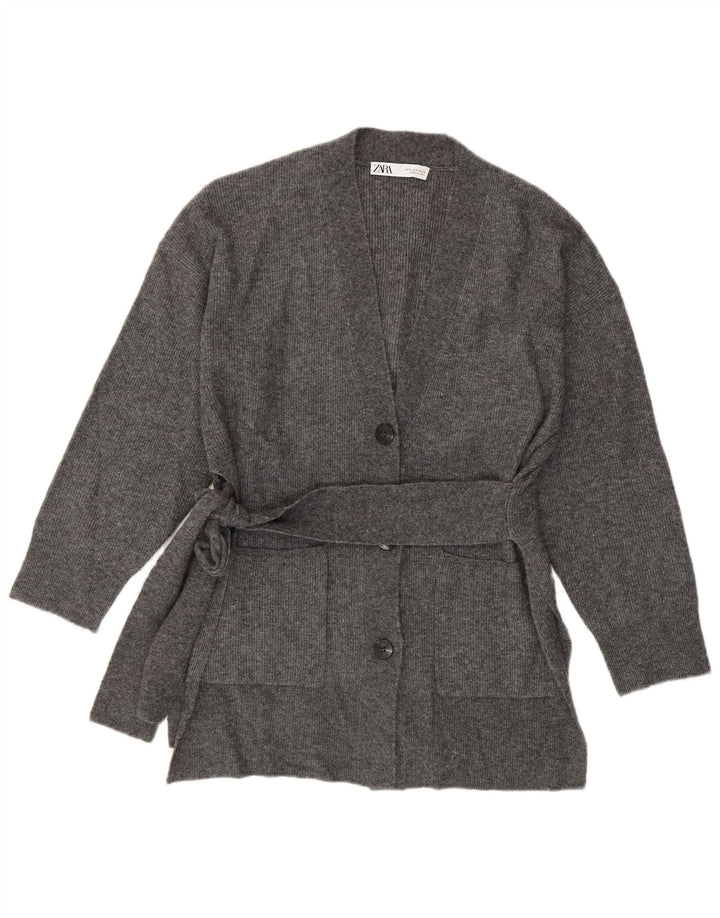 ZARA ženski dugi kardigan pulover širokog kroja UK 10 Mali sivi akril