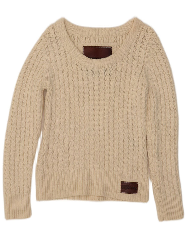 Superdry ženski džemper s veznim izrezom UK 12 Srednje bijeli pamuk