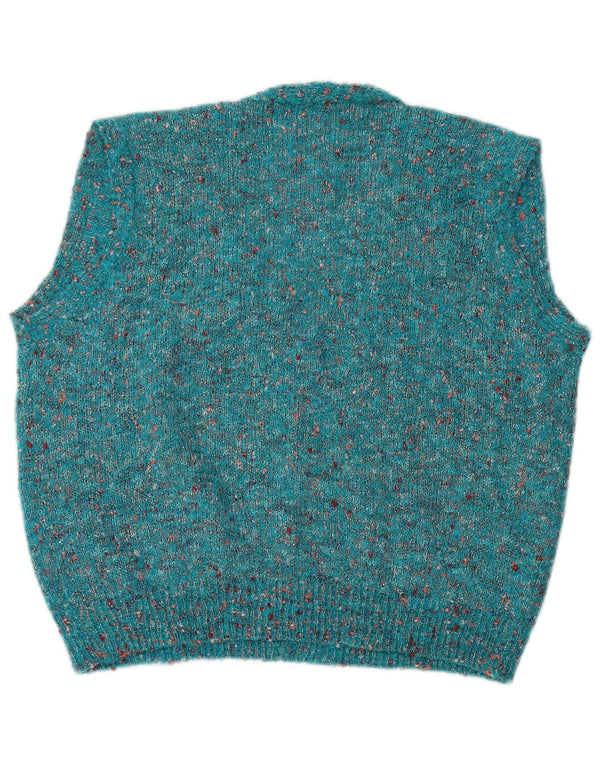 Vintage ženski kratki kardigan pulover bez rukava UK 16 velikih plavih fleka