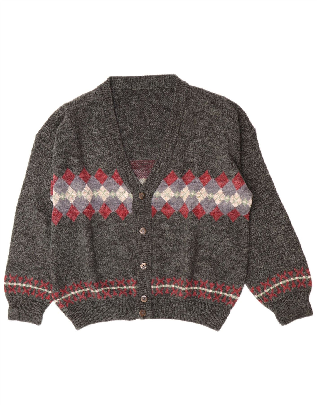 Vintage muški kardigan džemper XL Sivi Argyle/Diamond