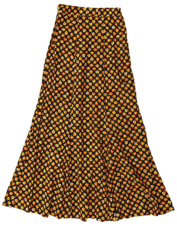 VINTAGE ženska maksi suknja A-kroja EU 34 2XS W24 crni cvjetni pamuk