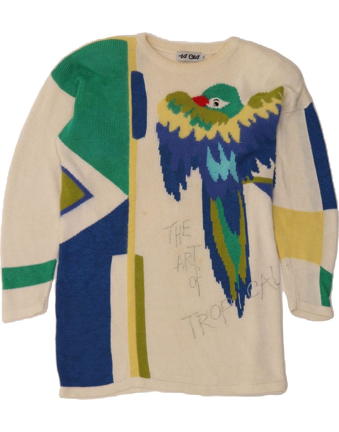 VINTAGE Womens Boat Neck Jumper Sweater IT 42 Medium Off White Bird Vintage Vintage and Second-Hand Vintage from Messina Hembry 