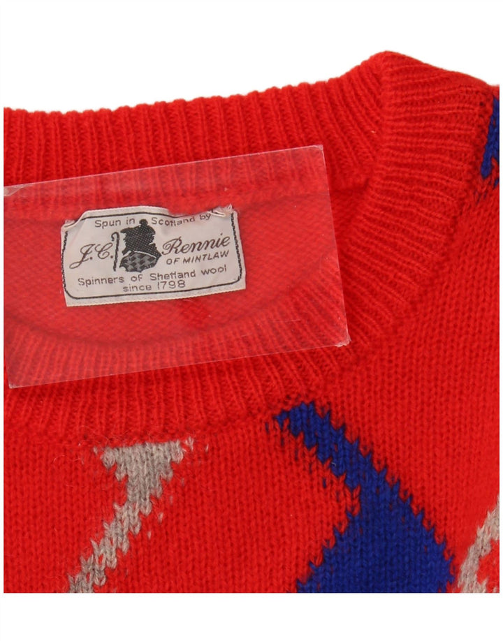 Vintage muški džemper s okruglim izrezom Veliki crveni Argyle/Diamond