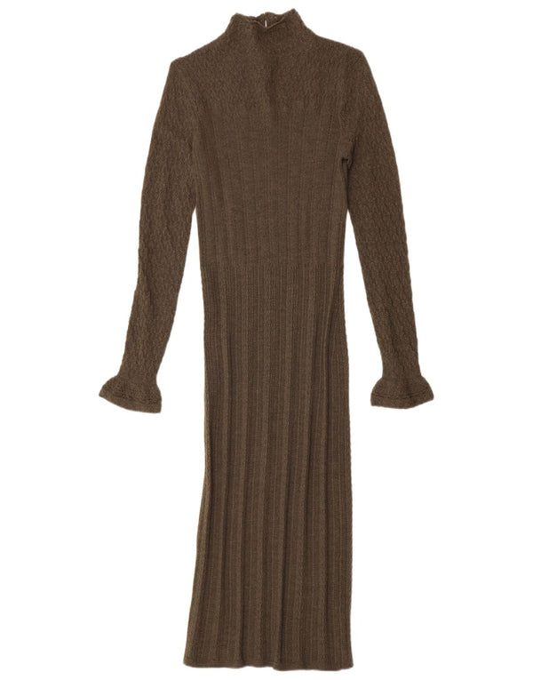 Polo Ralph Lauren Womens Long Sleeve Maxi Jumper Dress UK 6 XS Khaki Wool