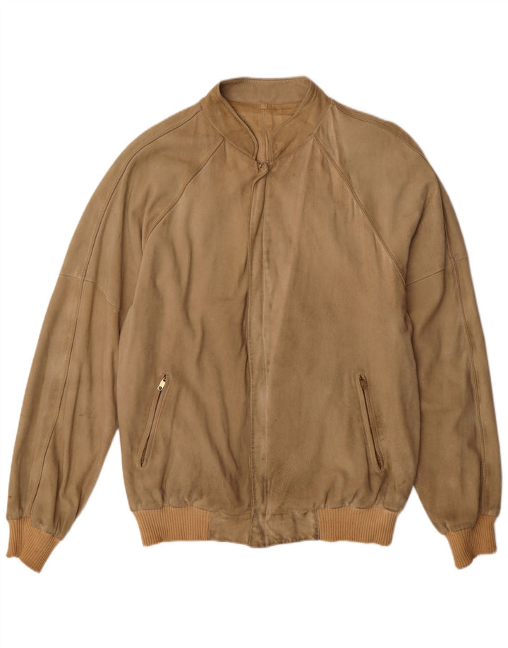 Vintage muška bomber jakna od brušene kože IT 52 XL smeđi pamuk