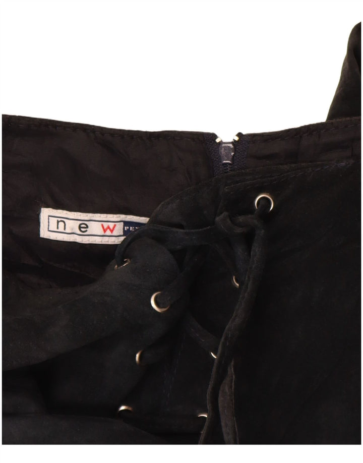 VINTAGE ženska maksi suknja od brušene kože UK 10 Mala W26 crna koža