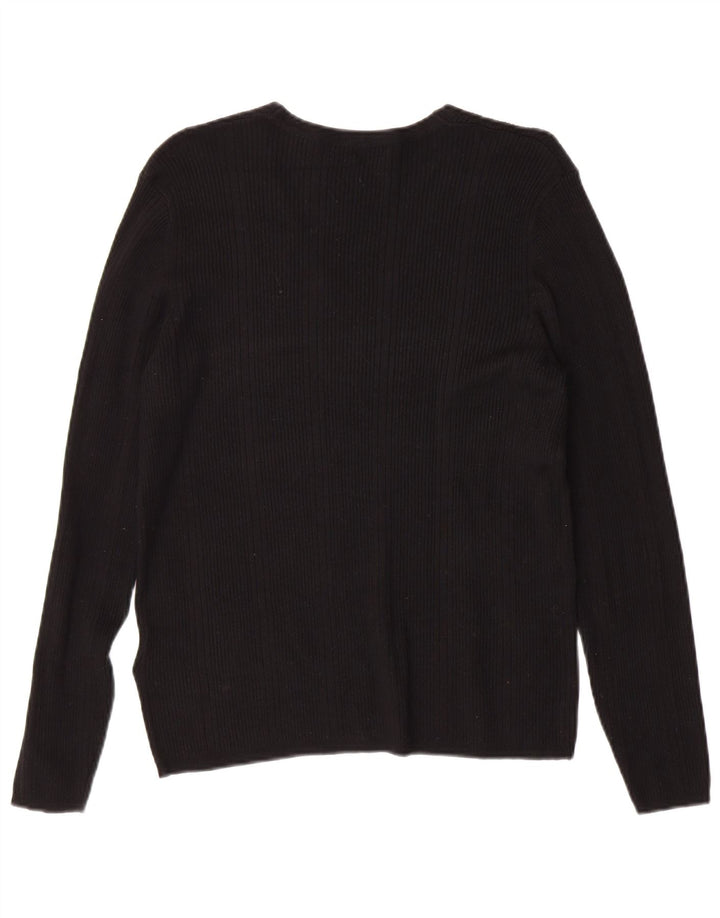 MARKS & SPENCER Womens V-Neck Jumper Sweater UK 14 Medium  Black Viscose