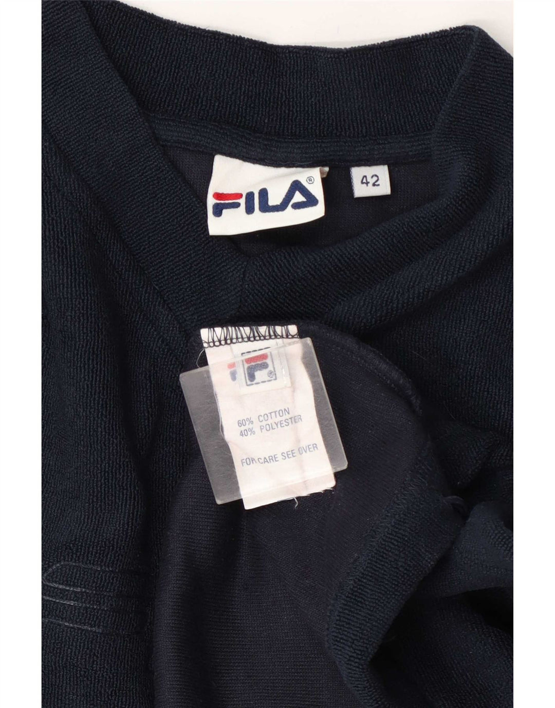 Fila ženski džemper s grafičkim motivima IT 42 srednje tamnoplavi pamuk