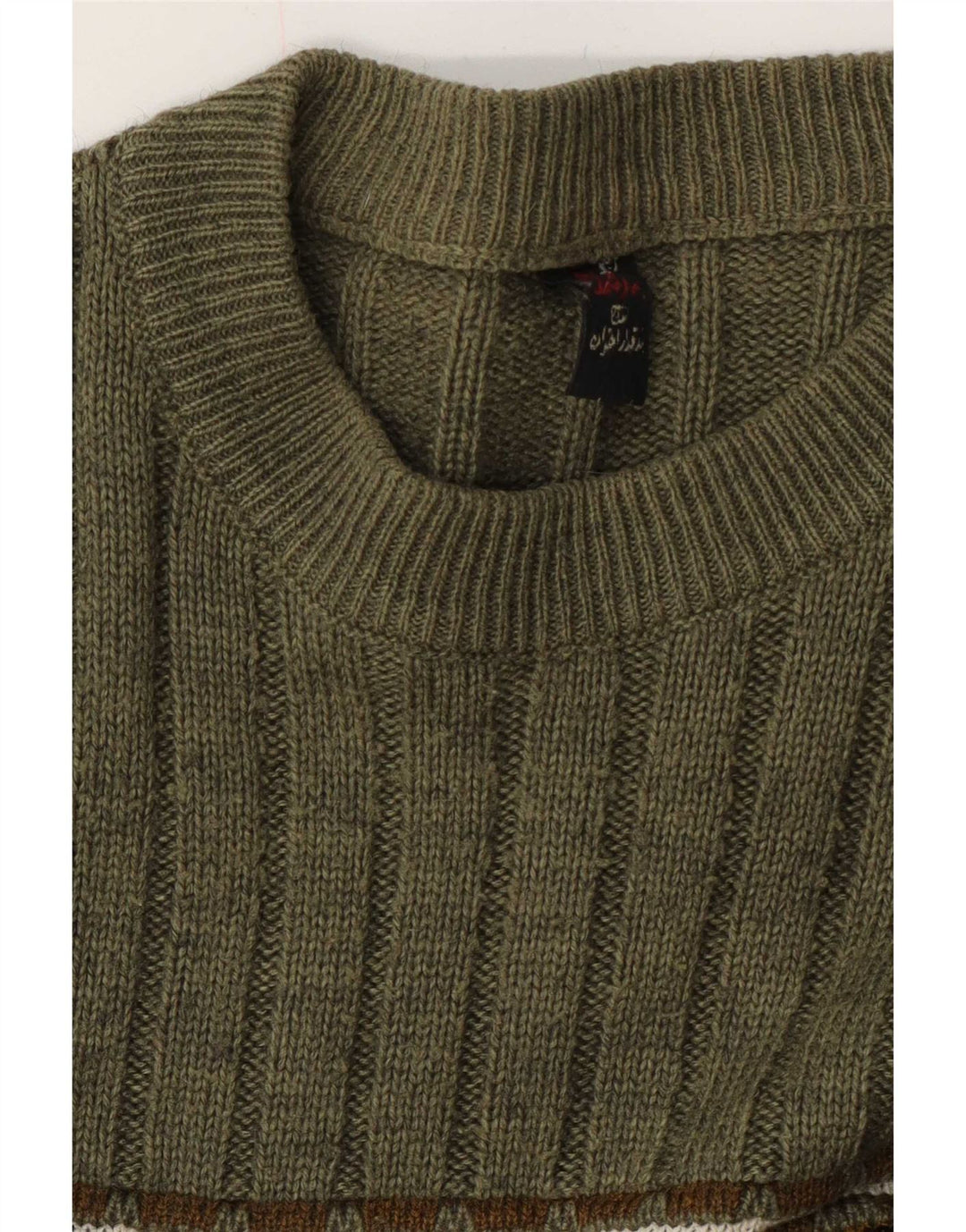 Vintage muški džemper s okruglim izrezom srednje zelene boje Fair Isle