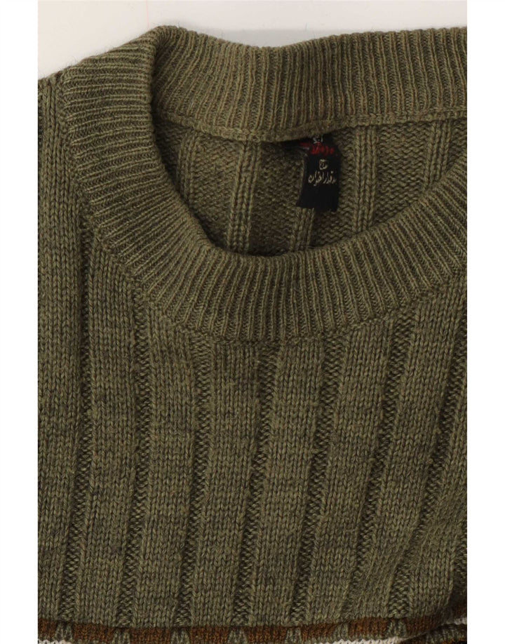 Vintage muški džemper s okruglim izrezom srednje zelene boje Fair Isle