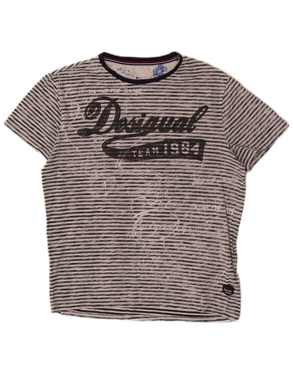 Desigual Mens Graphic T-Shirt Top Large Grey Striped