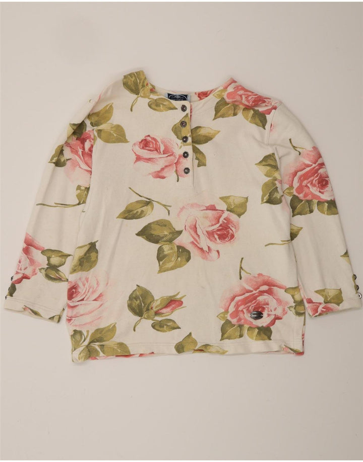 VINTAGE Ženska majica dugih rukava UK 16 Large Off White Floral Pamuk