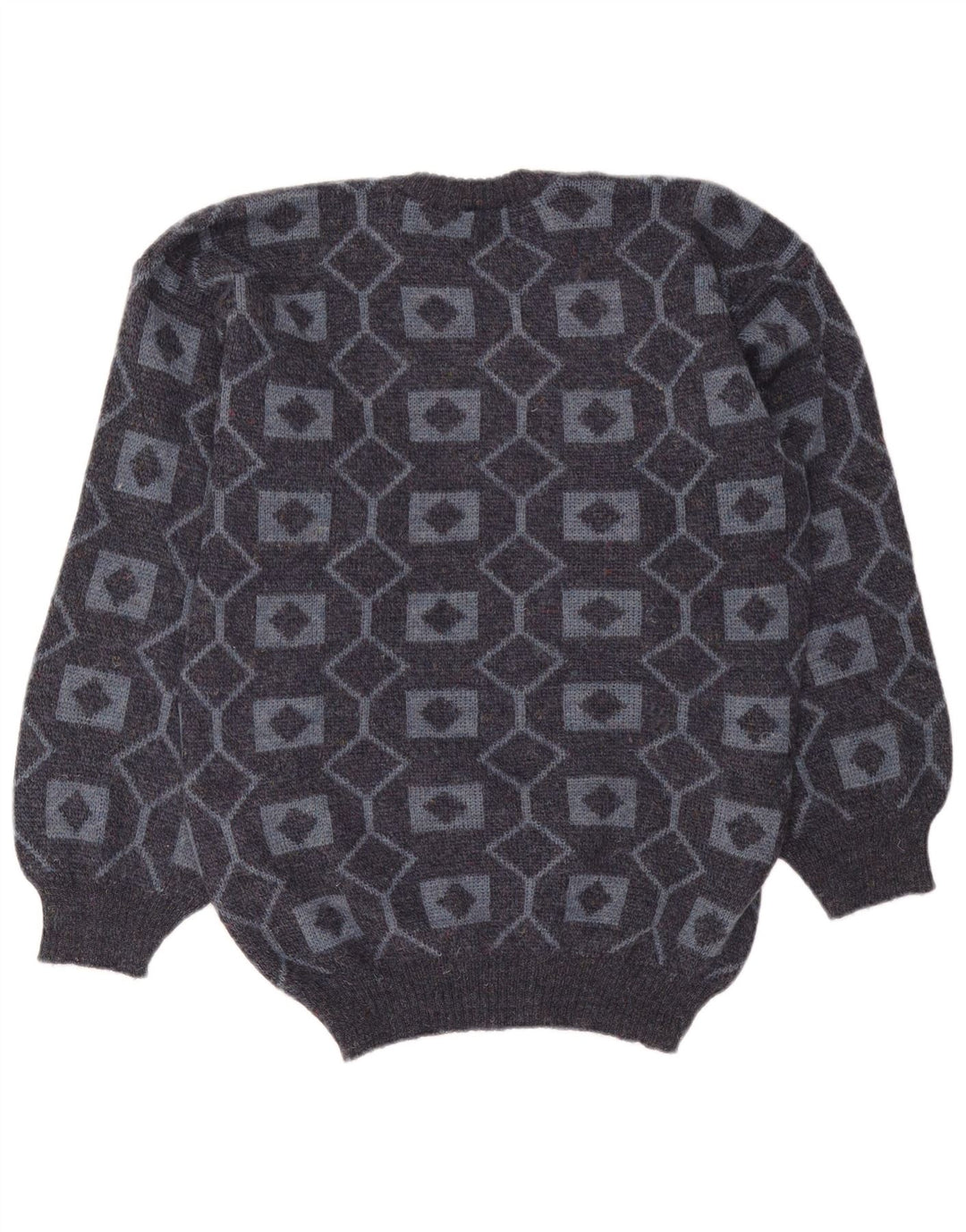 Vintage muški džemper s okruglim izrezom srednje sivi geometrijski akril