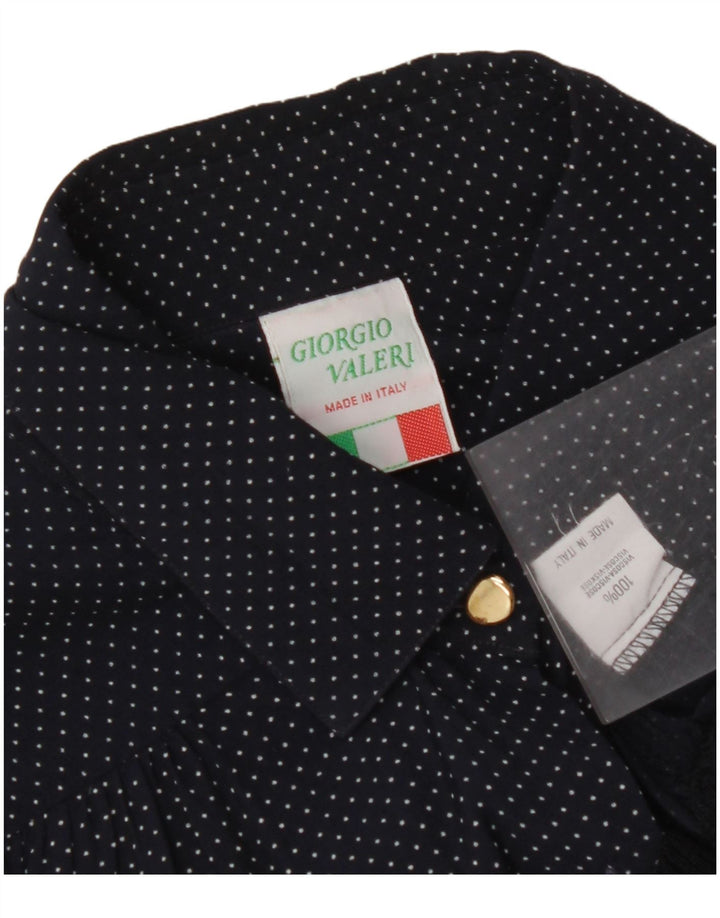 VINTAGE ženska košulja bluza UK 16 Velika tamnoplava viskoza na točkice