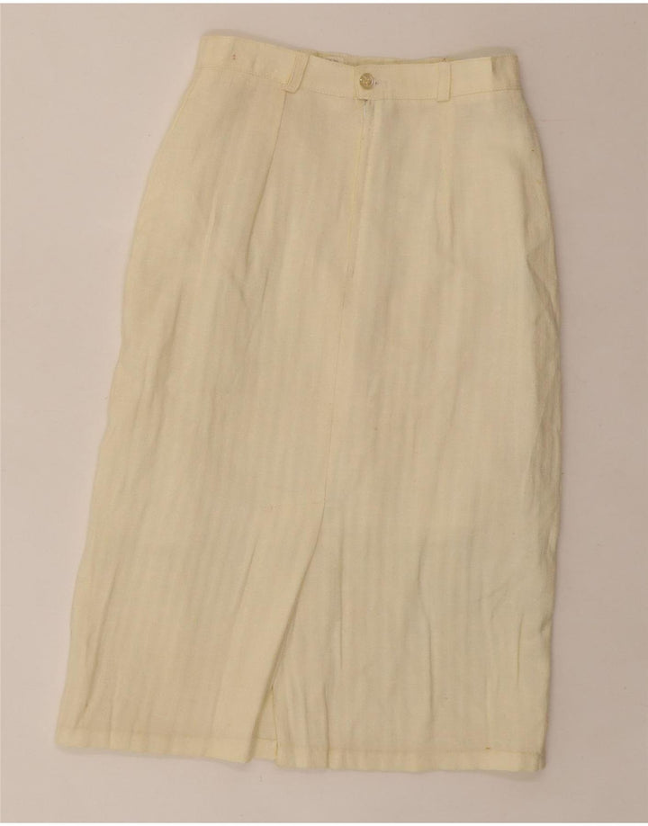 VINTAGE Womens A-Line Skirt IT 42 Medium W22  Beige Linen Vintage Vintage and Second-Hand Vintage from Messina Hembry 