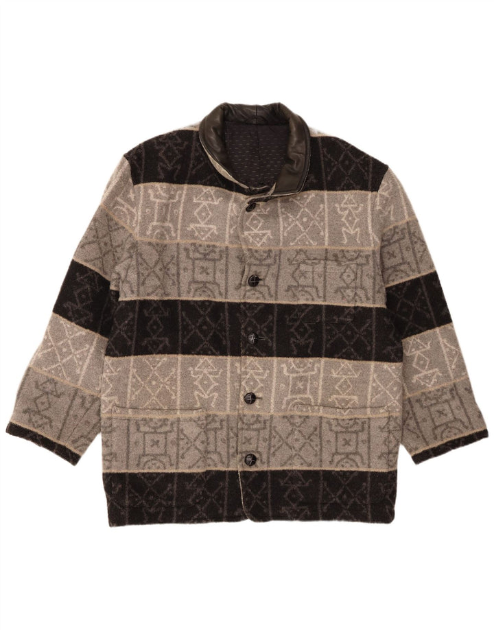 Vintage muška bomber jakna UK 42 XL siva geometrijska vuna