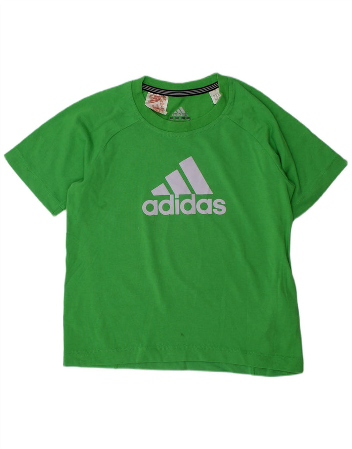 ADIDAS Boys Climalite Graphic T-Shirt Top 5-6 Years Green Pamuk