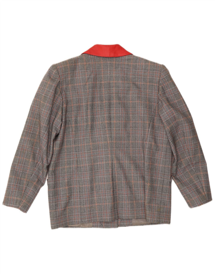 VINTAGE ženski sako s 3 gumba UK 16 Veliki sivi karirani