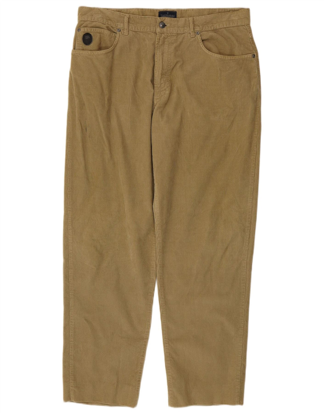 TRUSSARDI Muške ravne hlače od samta IT 54 2XL W40 L32 kaki pamuk