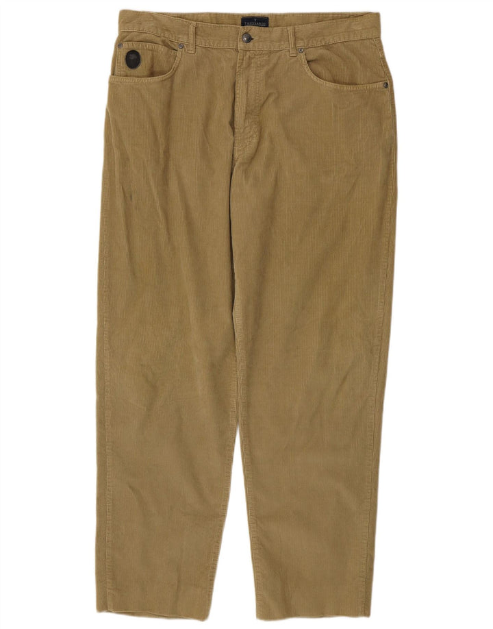 TRUSSARDI Muške ravne hlače od samta IT 54 2XL W40 L32 kaki pamuk