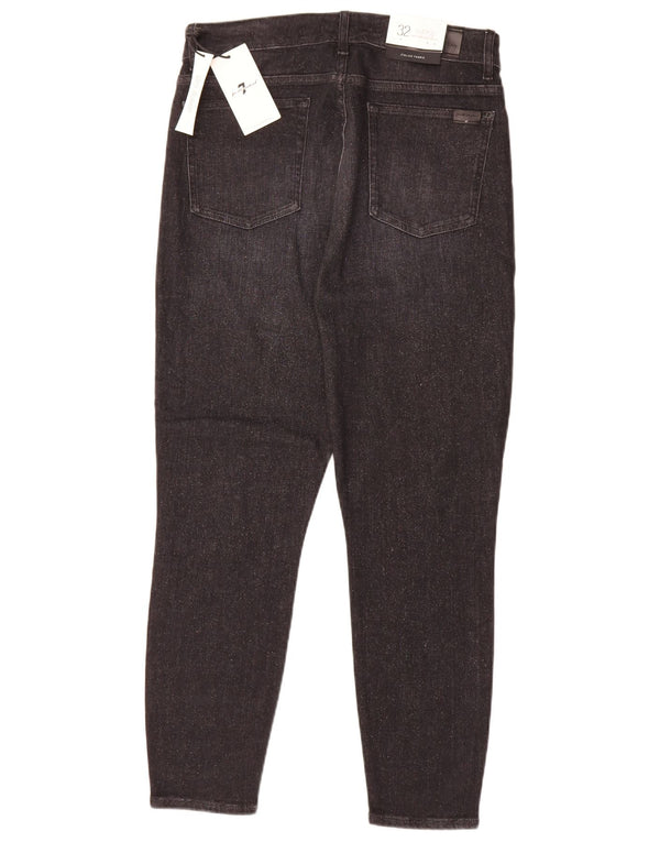 7 For All Mankind Ženske kratke uske traperice visokog struka W32 L26 crni pamuk