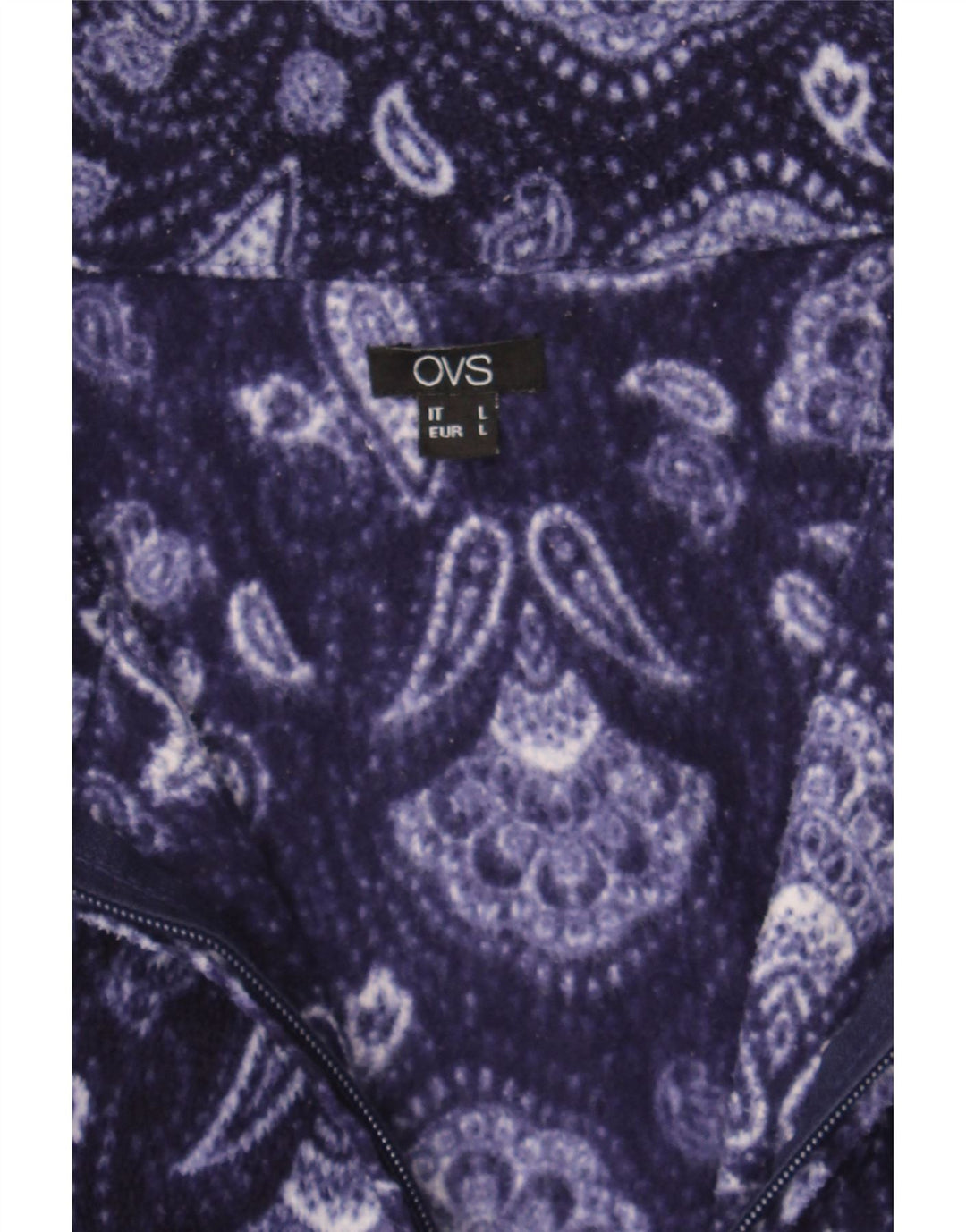 OVS Womens Fleece Jacket UK 14 Large Purple Paisley Polyester Vintage OVS and Second-Hand OVS from Messina Hembry 