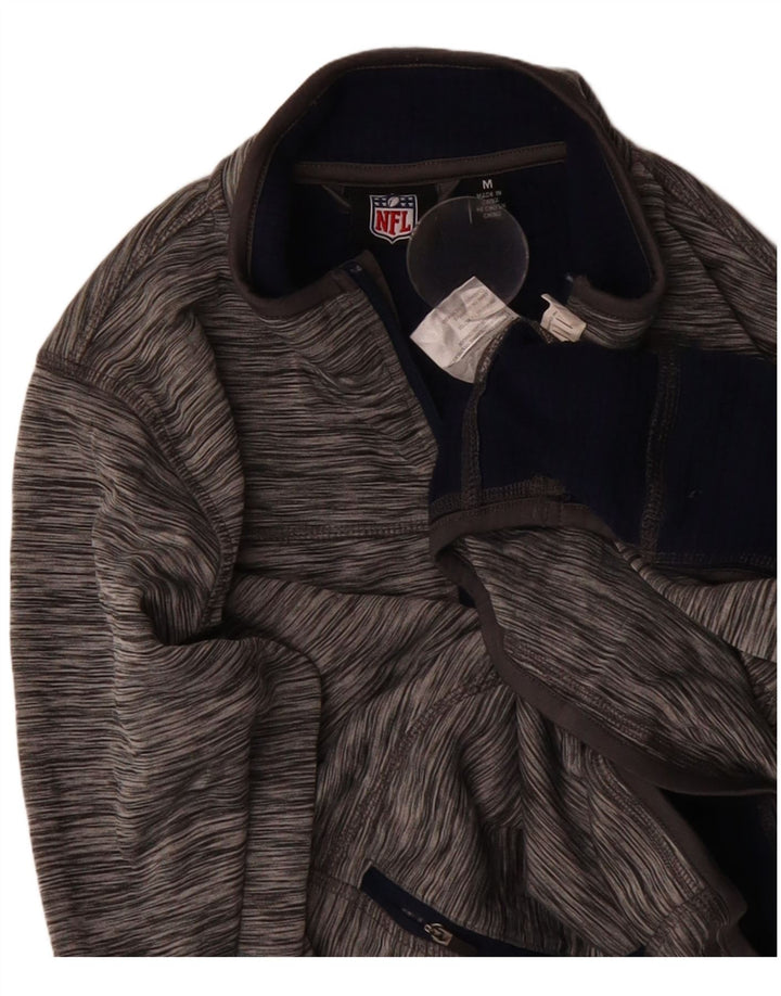NFL Womens Zip Neck Sweatshirt Jumper UK 14 Medium Grey Flecked Polyester