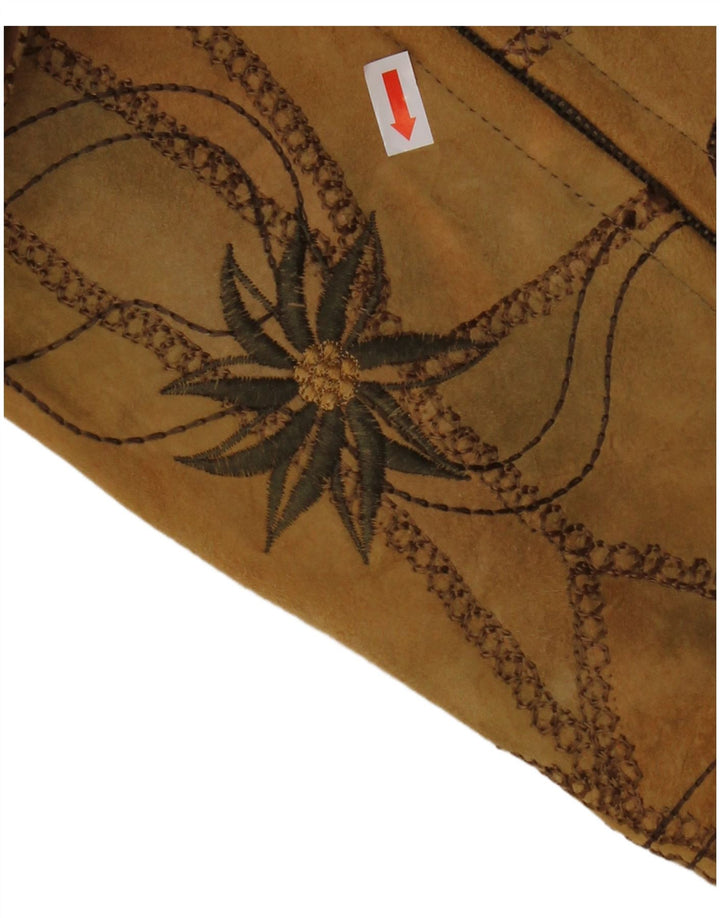 VINTAGE ženski prsluk od brušene kože EU 38 srednje smeđe cvjetne kože