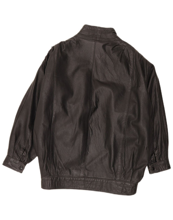 Vintage Womens Leather Jacket UK 20 2XL Black Leather