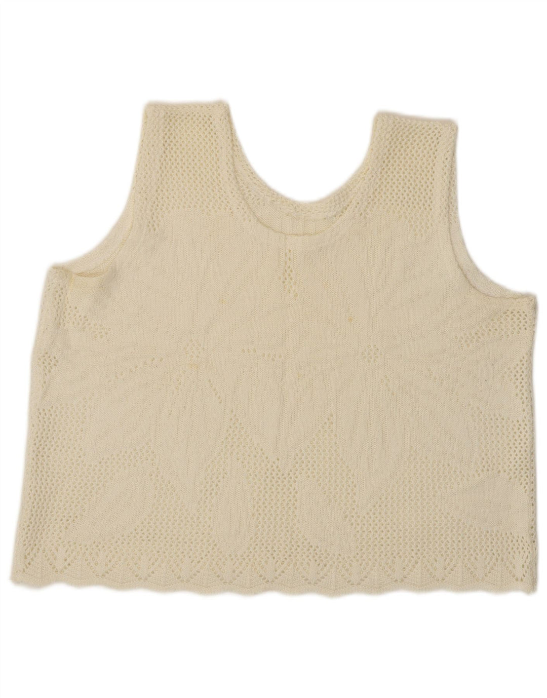 Vintage ženski kratki prsluk, majica bez rukava UK 16 Large Off White Floral